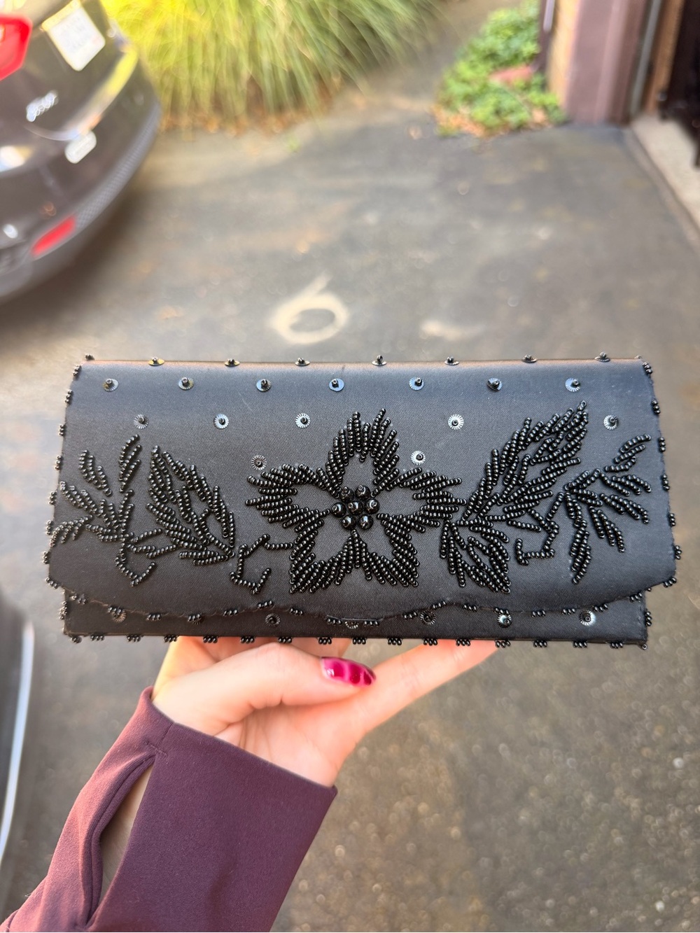 Beaded Floral Black Evening Clutch